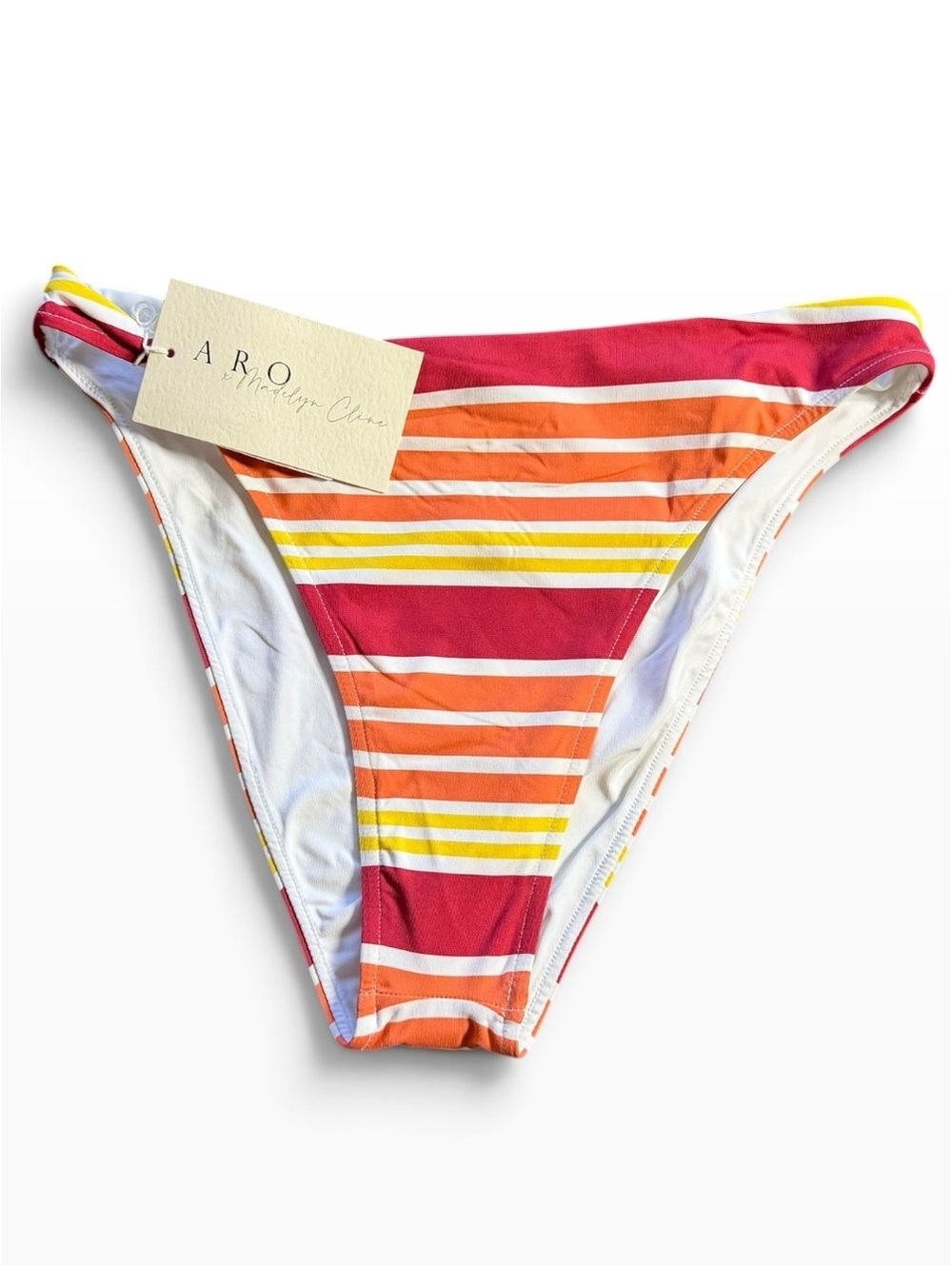 ARO x Madelyn Cline horizontal stripe high waist Lynn bikini bottom S $85 NWT